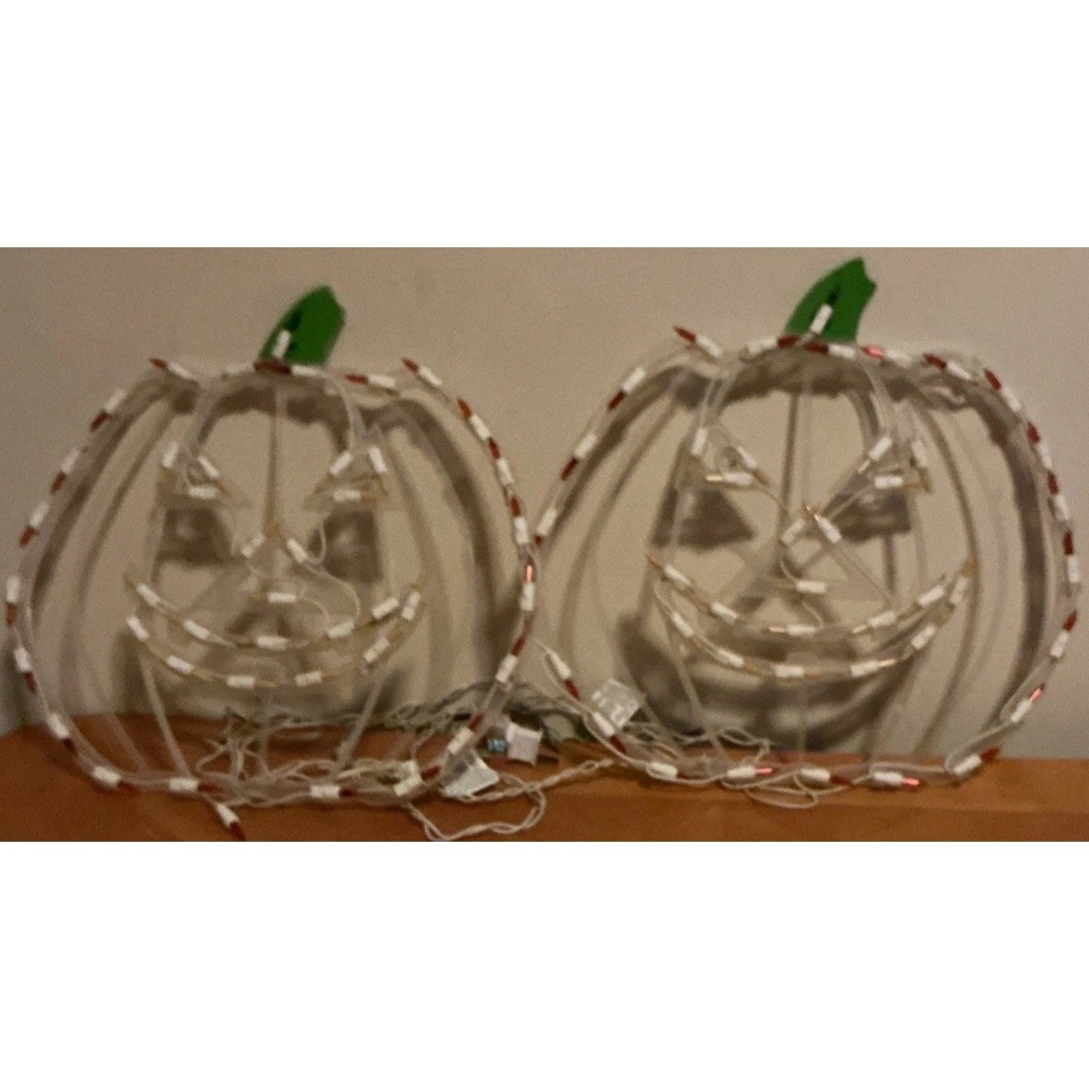 Set Of 2 Vintage Impact Plastics 15"‎ Light Up Halloween Pumpkins No Box Tested